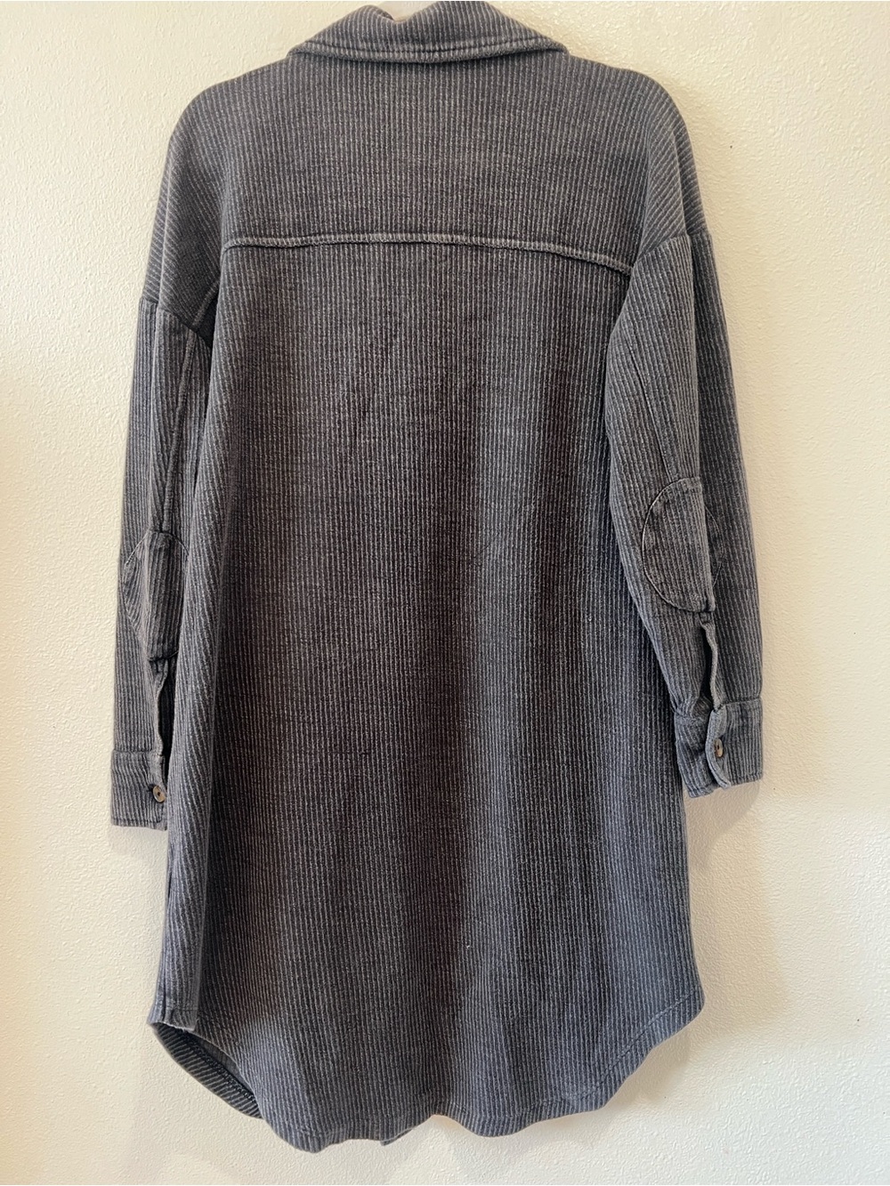 Anthropologie Pilcro Dark WashedGray Ribbed Button-Up Oversized Shacket Jacket - Picture 7 of 7